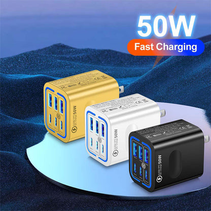 50W 6-Port USB C Wall Charger