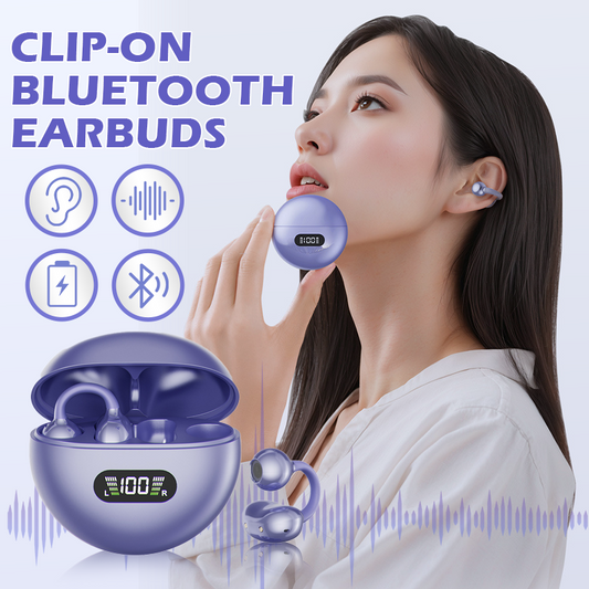🥳 Open-Ear Clip-On Bluetooth Earbuds – all-day comfort, immersive sound, leakage control, 8-10h battery, touch control. No ear pain! 🔋💪