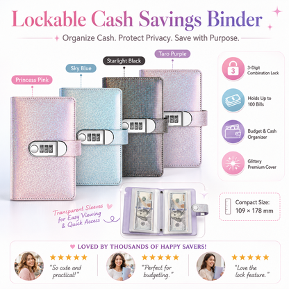 Glitter Lockable Budget Binder for Cash Savings