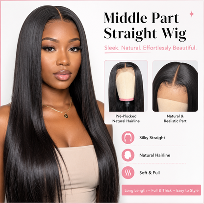 Long Straight Middle Part Synthetic Wig