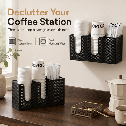 3-Compartment Coffee Cup and Lid Organizer for Kitchen