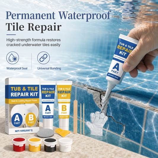 Ceramic Tile and Marble Repair Kit with AB Adhesive Glue Scraper Sandpaper and Acrylic for Crack and Joint Filling