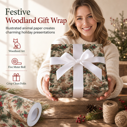 Christmas Forest Animal Gift Wrapping Paper Roll for Holiday Presents and Festive Packaging
