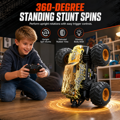 🎅🎁Christmas Gifts-⏳Limited Time 50% OFF!!🚙360 Degree Rotating RC Stunt Car with Music and Lights Dinosaur and Shark Head Monster Truck Toy for Kids