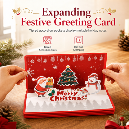 Christmas Greeting Card with Red Envelope and Multiple Card Slots