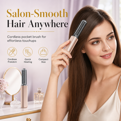 🎉50% Off! 👩Portable Cordless Mini Hair Straightener Brush USB Rechargeable Electric Heated Styling Comb for Bangs and Curling