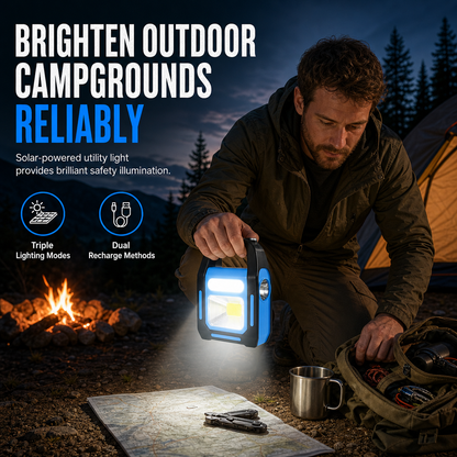 Portable Solar Powered COB LED Work Light USB Rechargeable Outdoor Camping Lantern and Handheld Emergency Flashlight