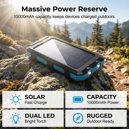 Solar Power Bank with Dual Flashlight & Compass